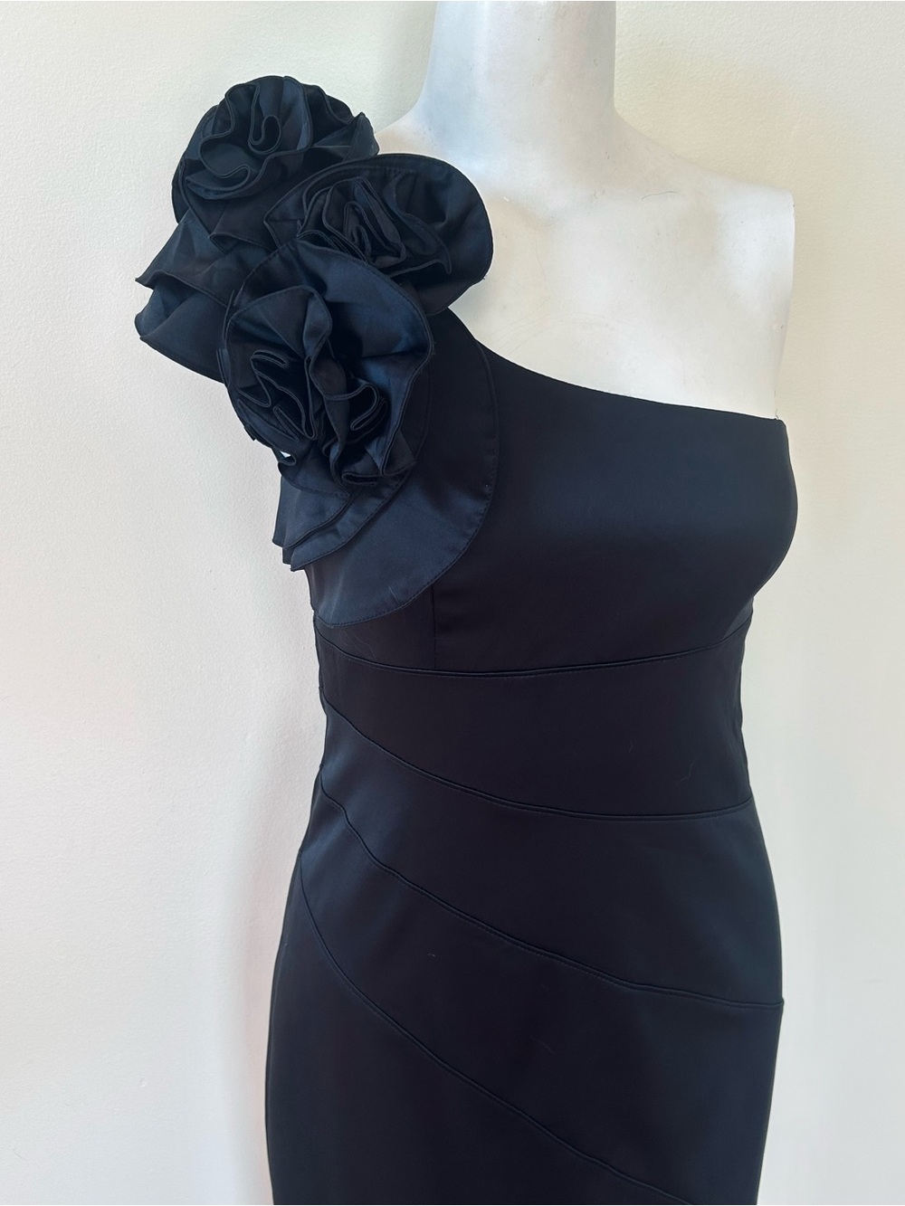 Jessica Simpson sz 4 Black One-Shoulder Cocktail Dress Pencil Skirt Floral
